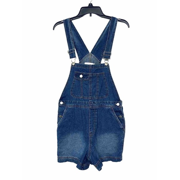 No Boundaries Shortalls Shorts Bib Overalls Blue Jean Juniors Sz 7 - 9 Cinch bk - Picture 1 of 4